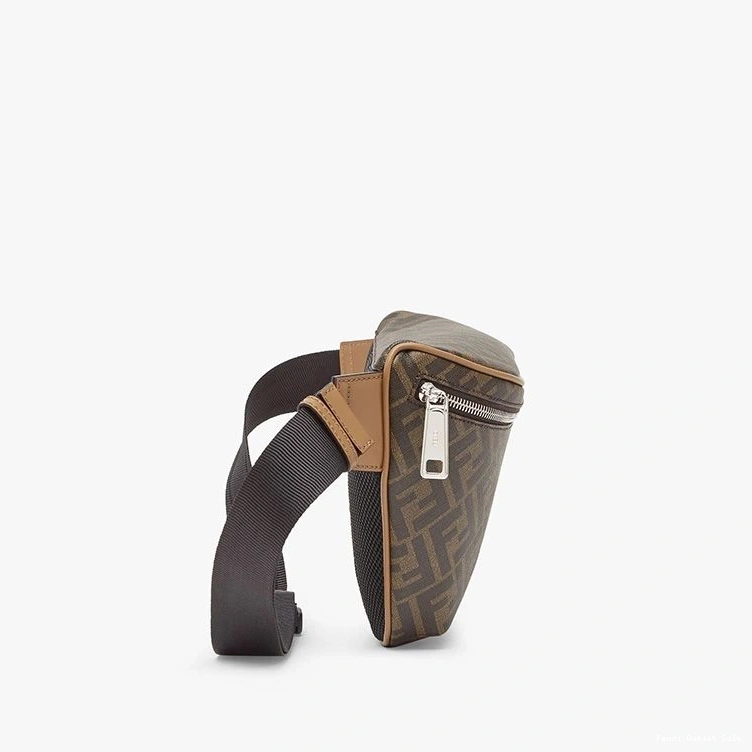 Affordable Brown Fendi Motif Black FF Belt Fabric In Bag 0712